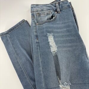 MOM Refuge Denim Womens Size 7 Distressed Ripped Blue High Rise Jeans‎